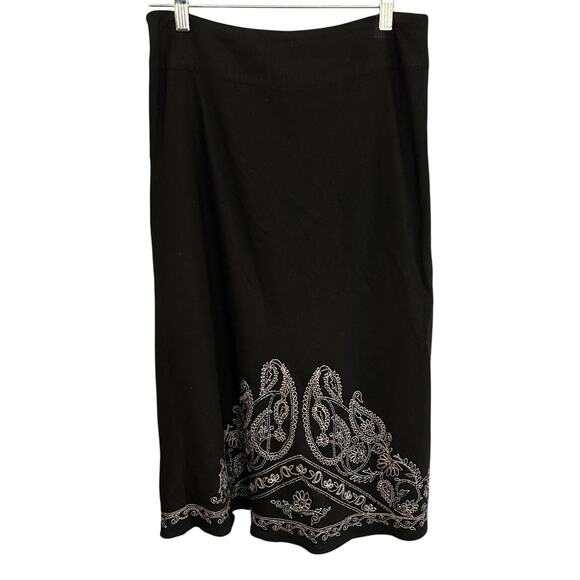 Richard Malcolm Linen Skirt Size 10 Black Embroidered Boho Fully Lined Zip - Picture 2 of 8